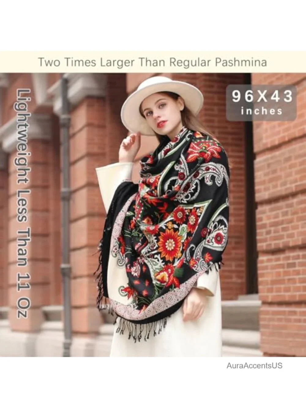 100% Merino Wool Oversized Pashmina Shawl Wrap Women Travel Gift